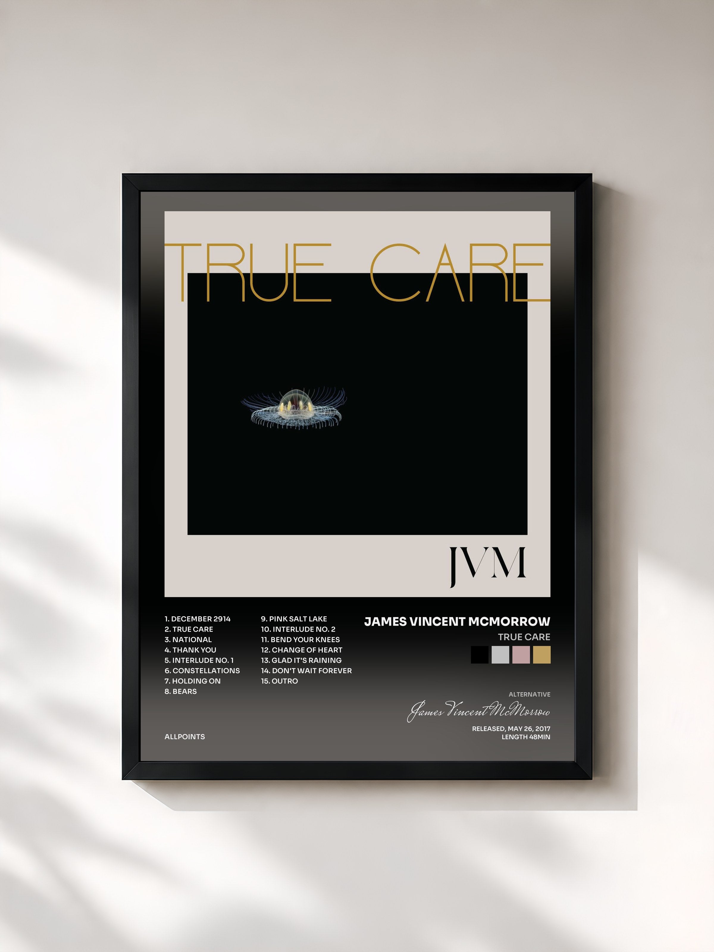 #noir Tableau de l'album True Care de James Vincent McMorrow, cadre noir, imprimé et encadré en France