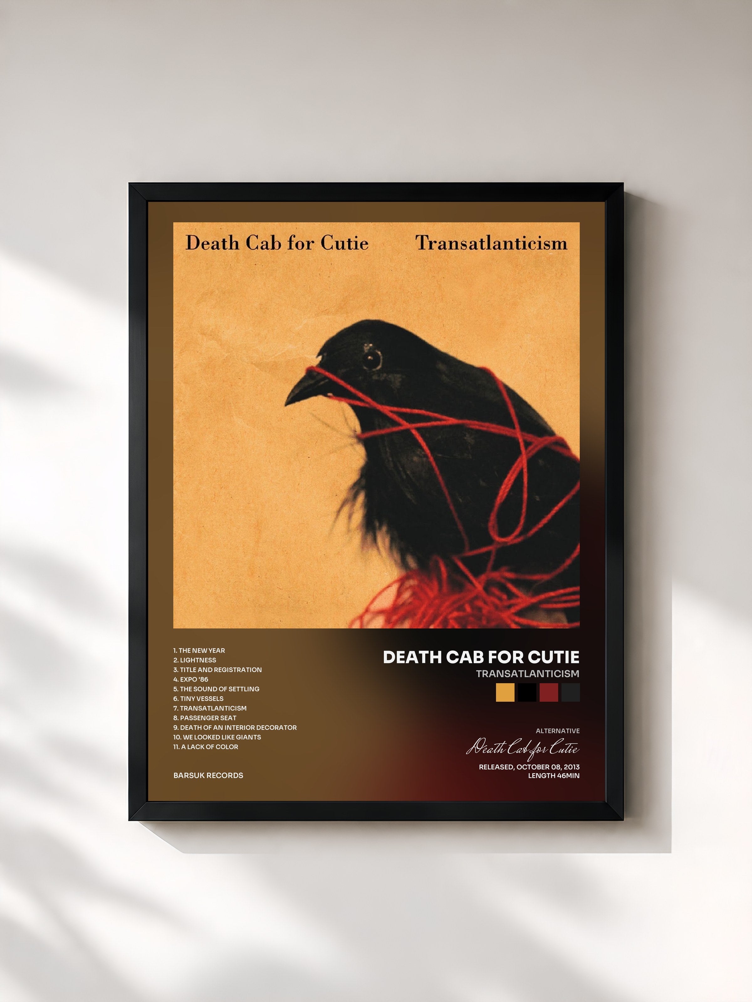 #noir Tableau de l'album Transatlanticism de Death Cab for Cutie, cadre noir, imprimé et encadré en France