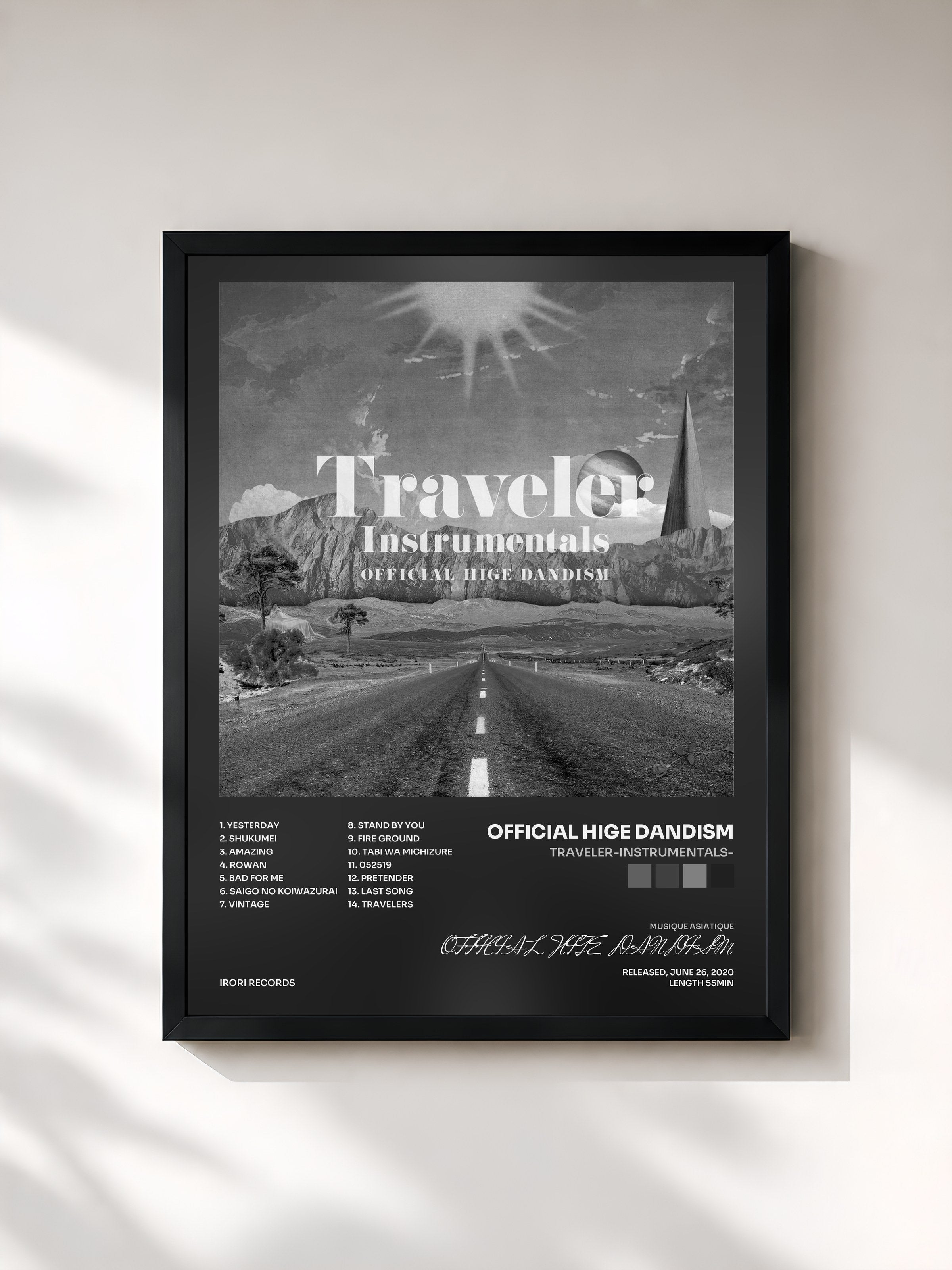 #noir Tableau de l'album Traveler-Instrumentals- de OFFICIAL HIGE DANDISM, cadre noir, imprimé et encadré en France