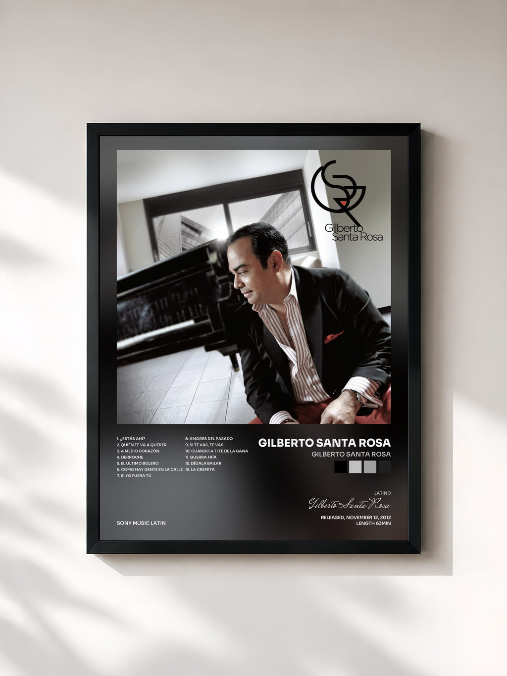 #noir Tableau de l'album Gilberto Santa Rosa de Gilberto Santa Rosa, cadre noir, imprimé et encadré en France