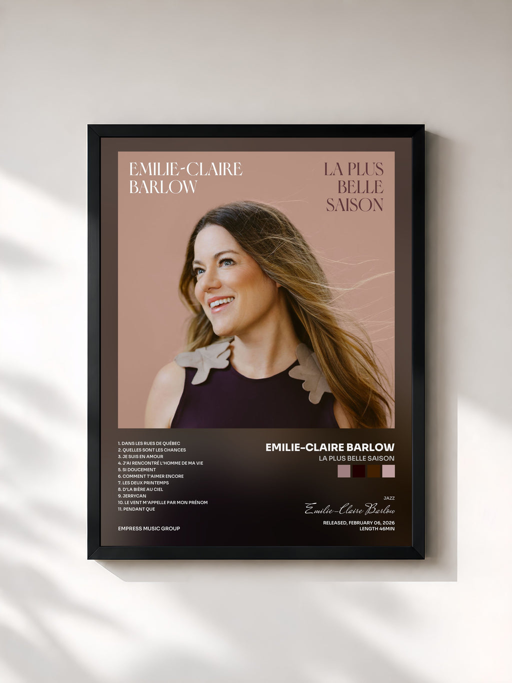 #noir Tableau de l'album La plus belle saison de Emilie-Claire Barlow, cadre noir, imprimé et encadré en France