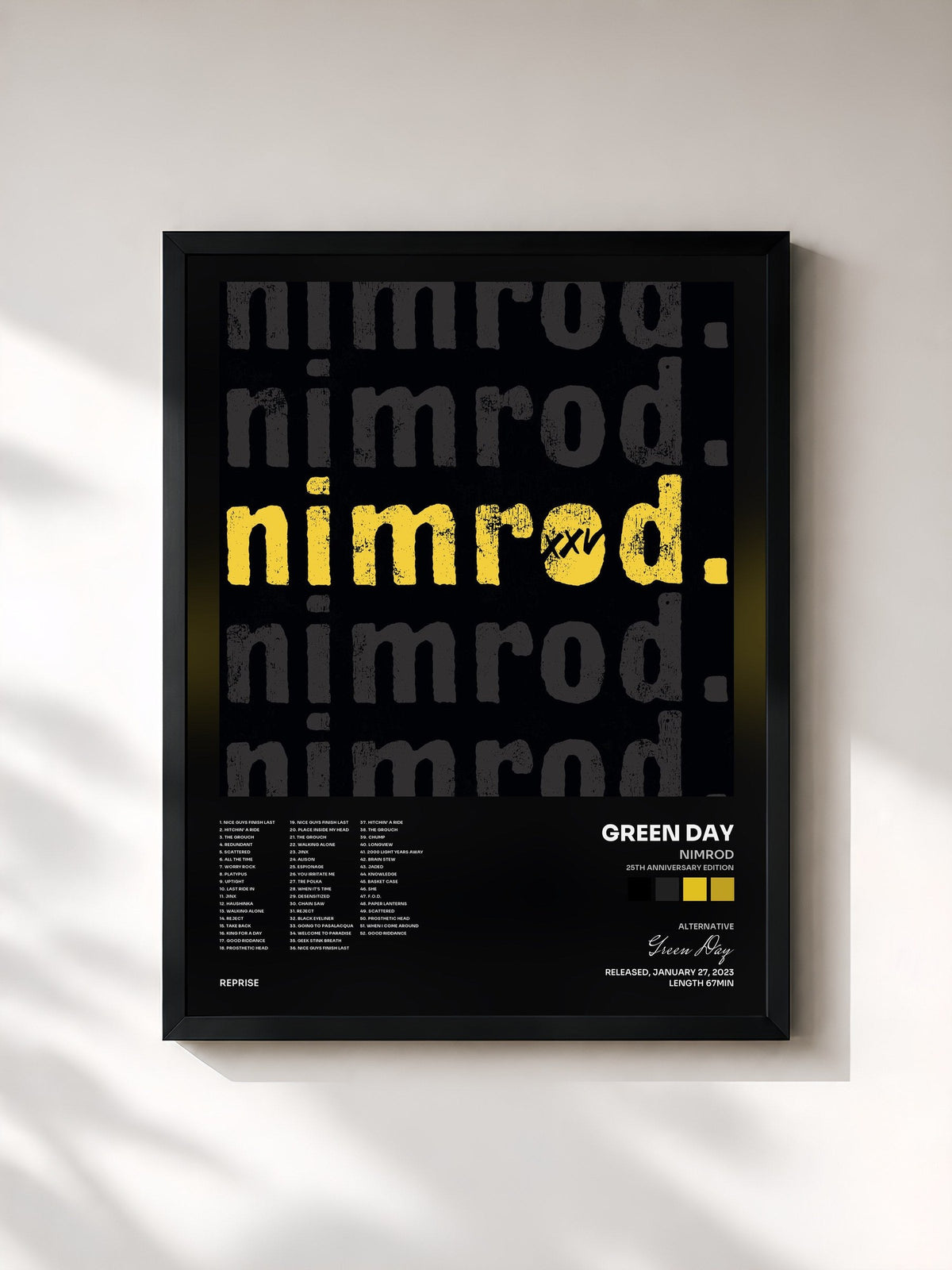#noir Tableau de l'album Nimrod (25th Anniversary Edition) de Green Day, cadre noir, imprimé et encadré en France
