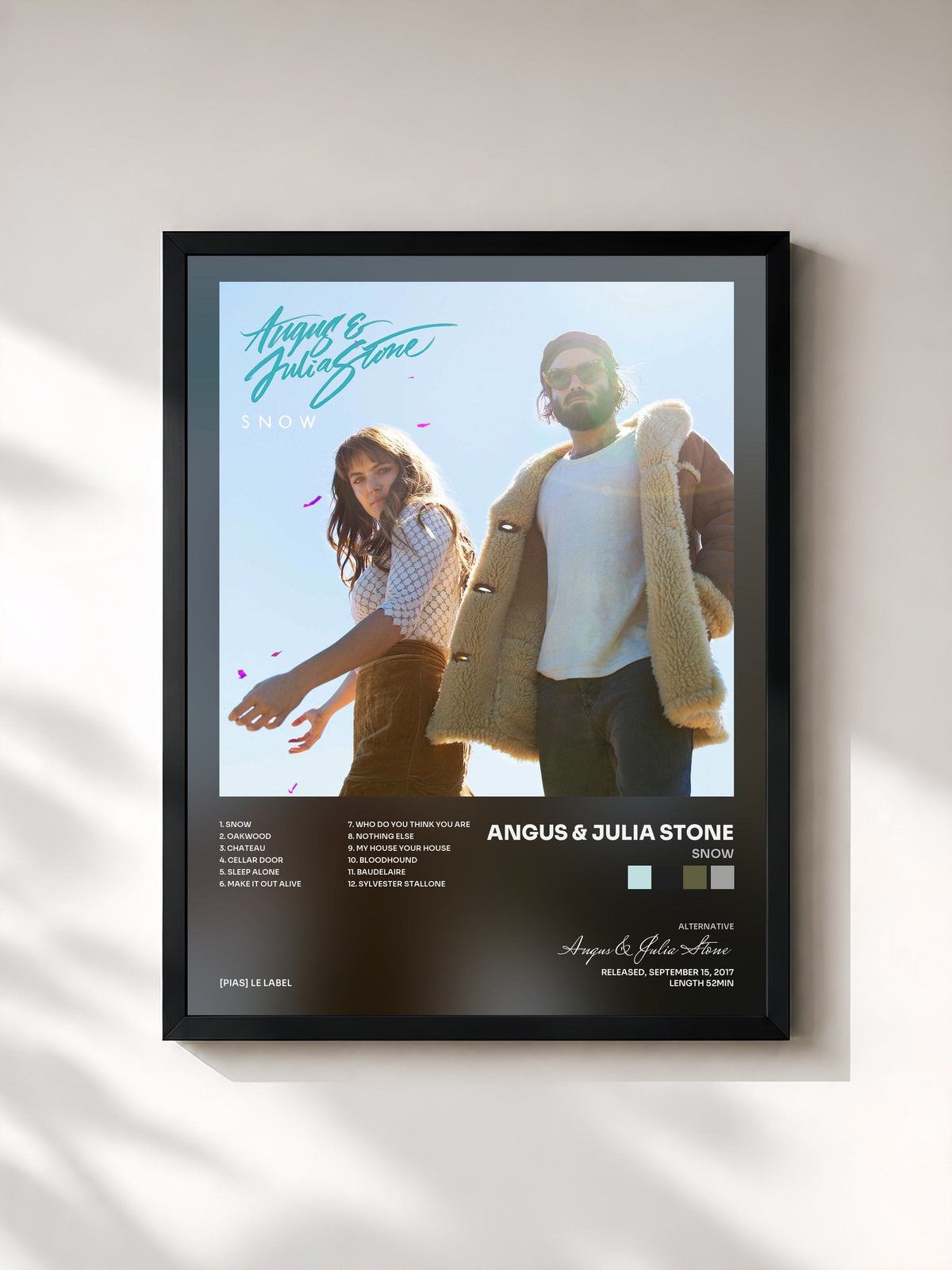 #noir Tableau de l'album Snow de Angus & Julia Stone, cadre noir, imprimé et encadré en France