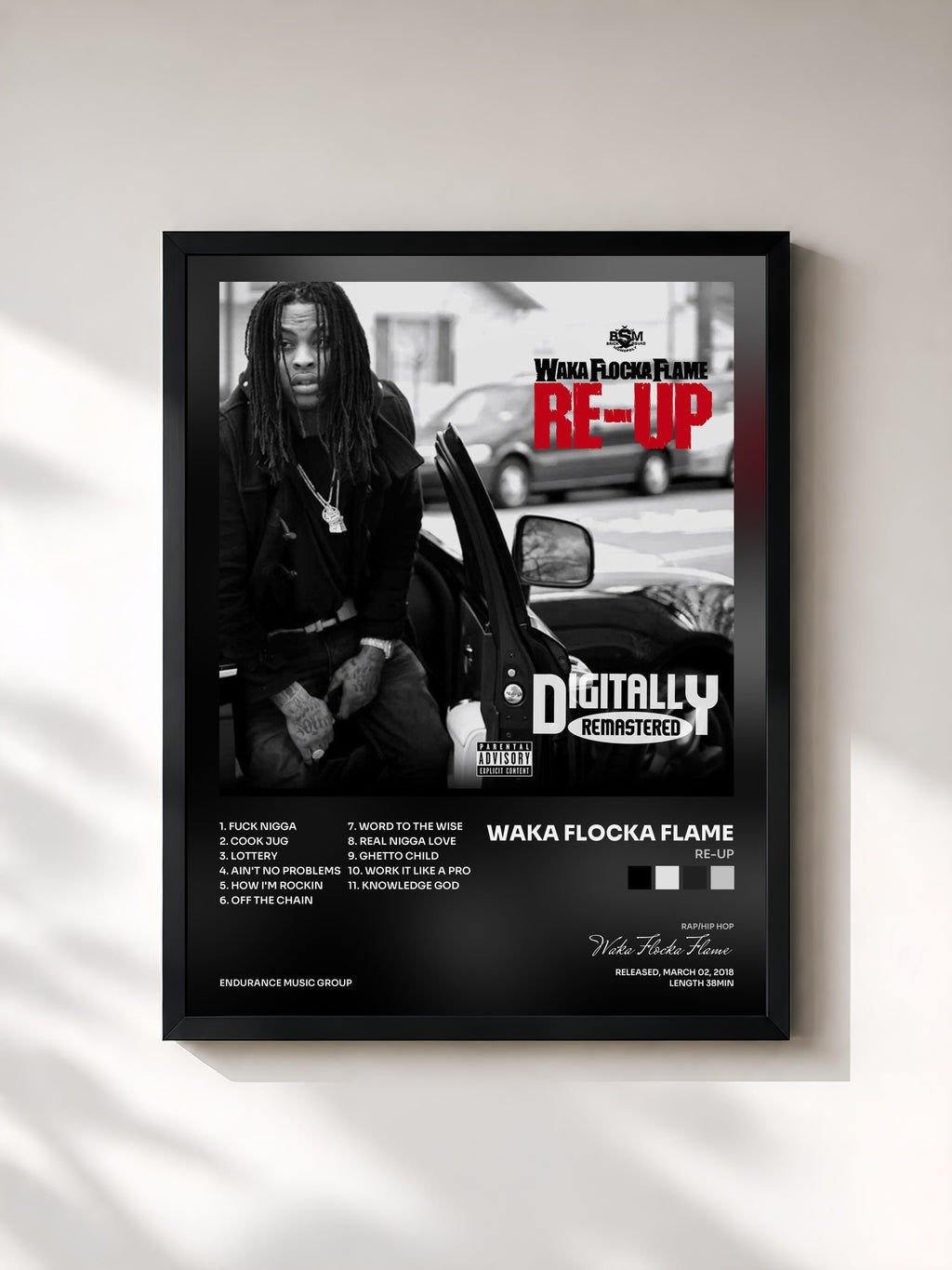 #noir Tableau de l'album Re-Up de Waka Flocka Flame, cadre noir, imprimé et encadré en France