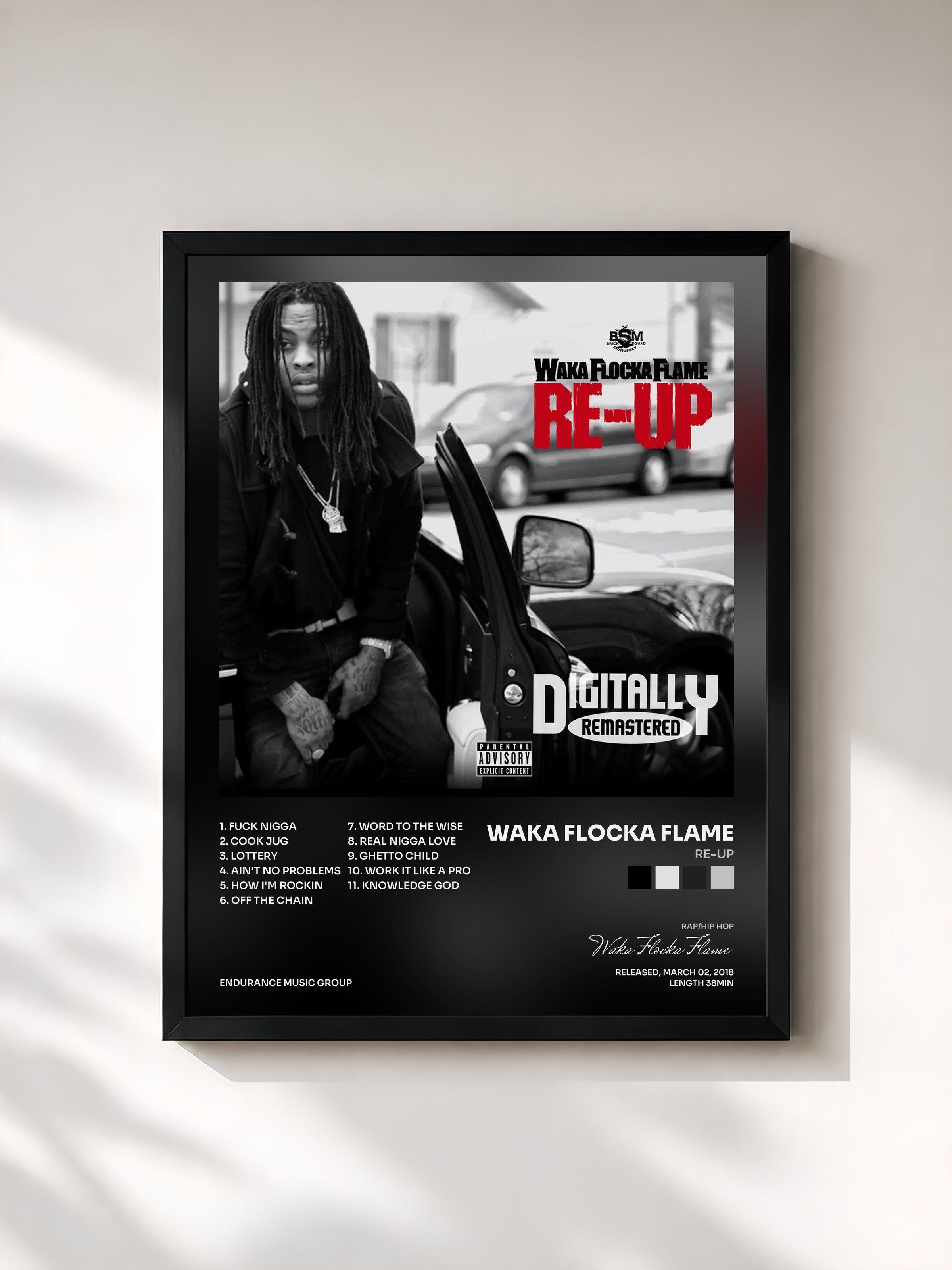 #noir Tableau de l'album Re-Up de Waka Flocka Flame, cadre noir, imprimé et encadré en France