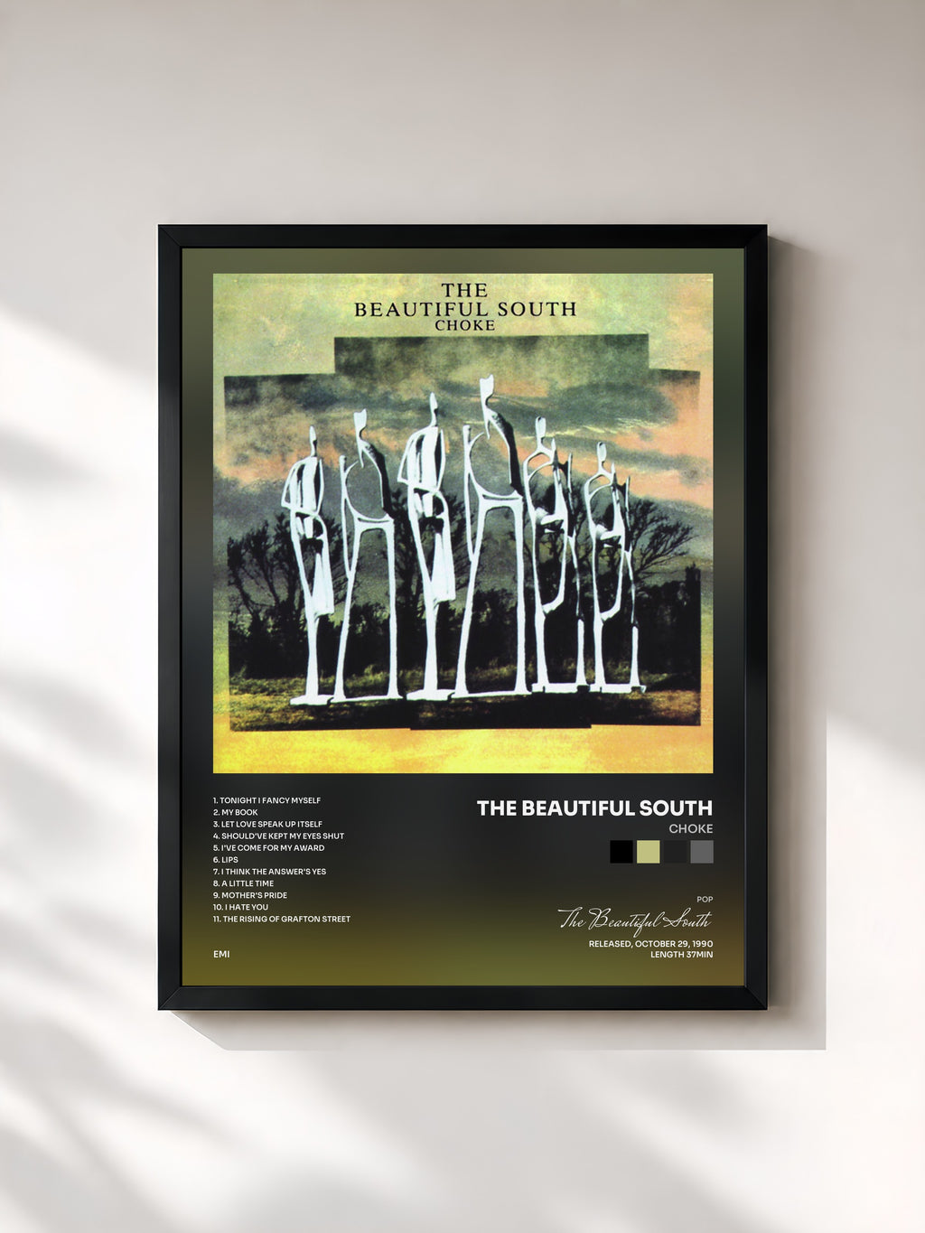 #noir Tableau de l'album Choke de The Beautiful South, cadre noir, imprimé et encadré en France