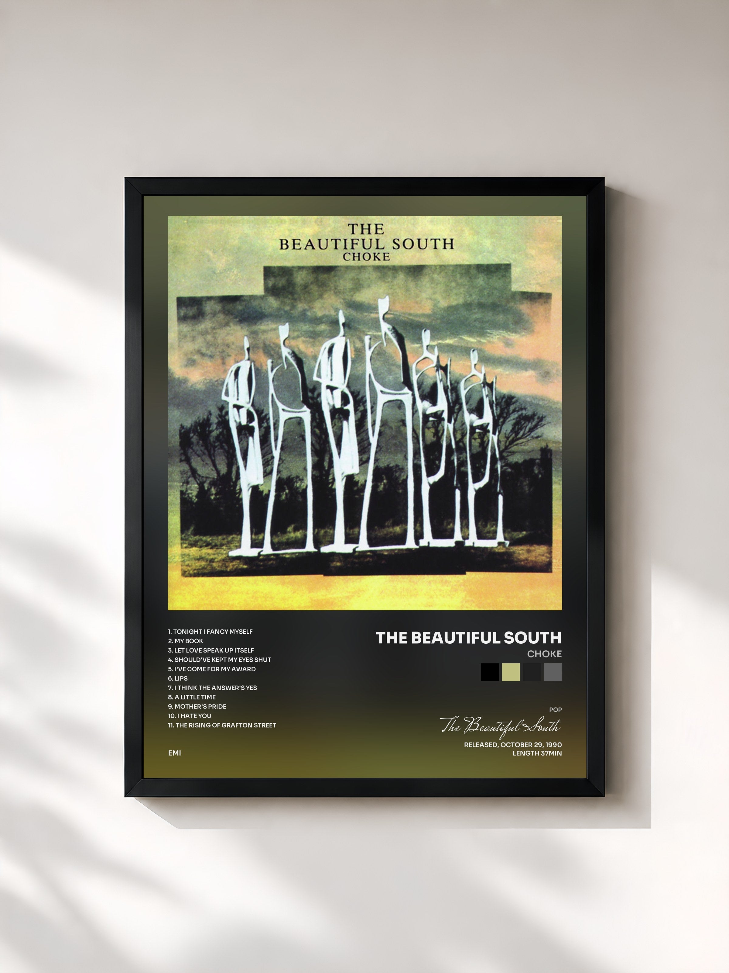 #noir Tableau de l'album Choke de The Beautiful South, cadre noir, imprimé et encadré en France