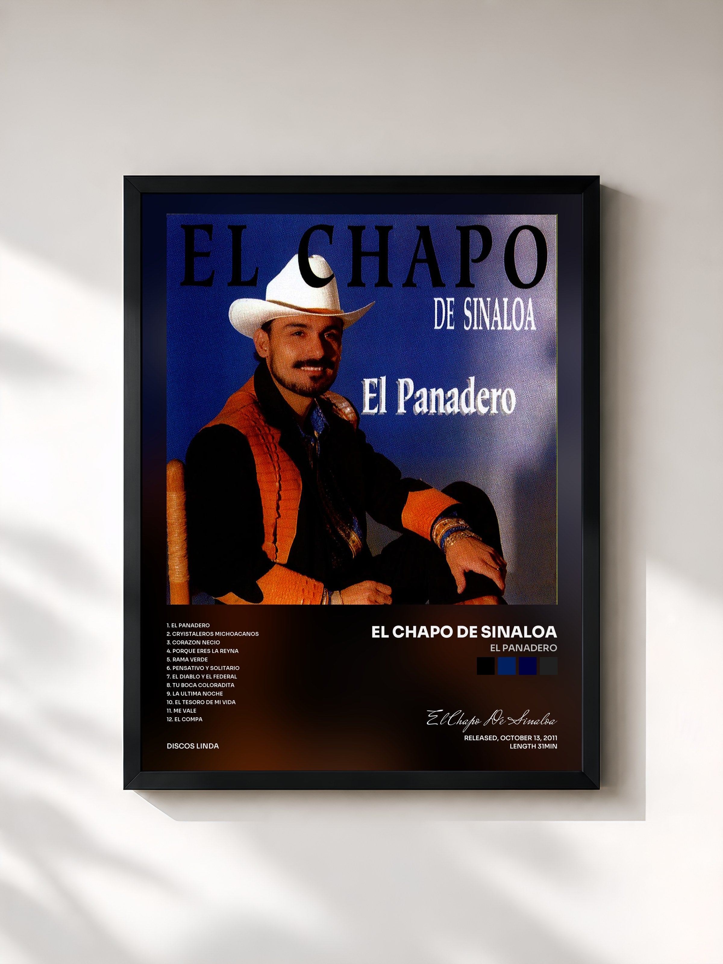 #noir Tableau de l'album El Panadero de El Chapo De Sinaloa, cadre noir, imprimé et encadré en France