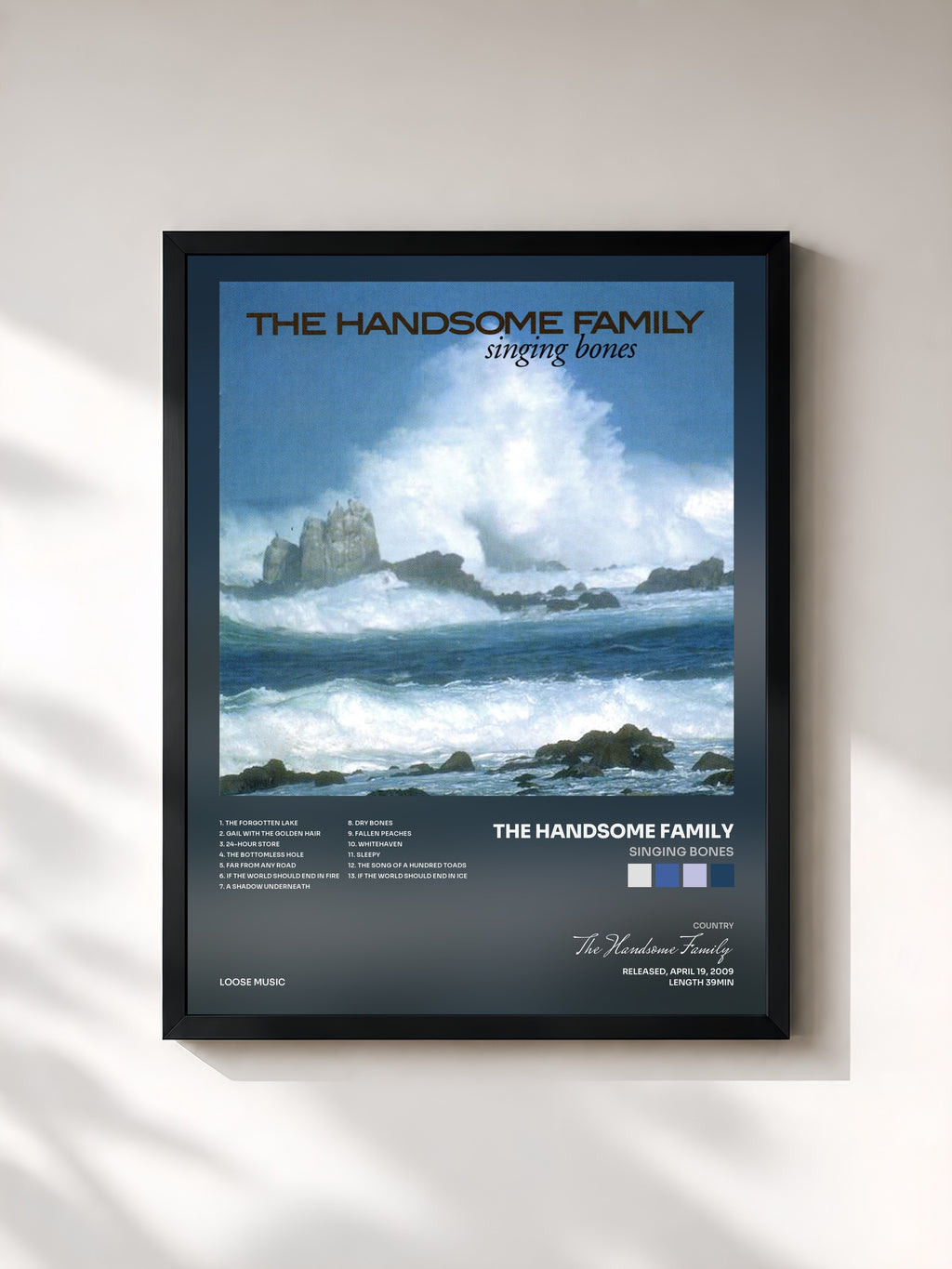 #noir Tableau de l'album Singing Bones de The Handsome Family, cadre noir, imprimé et encadré en France