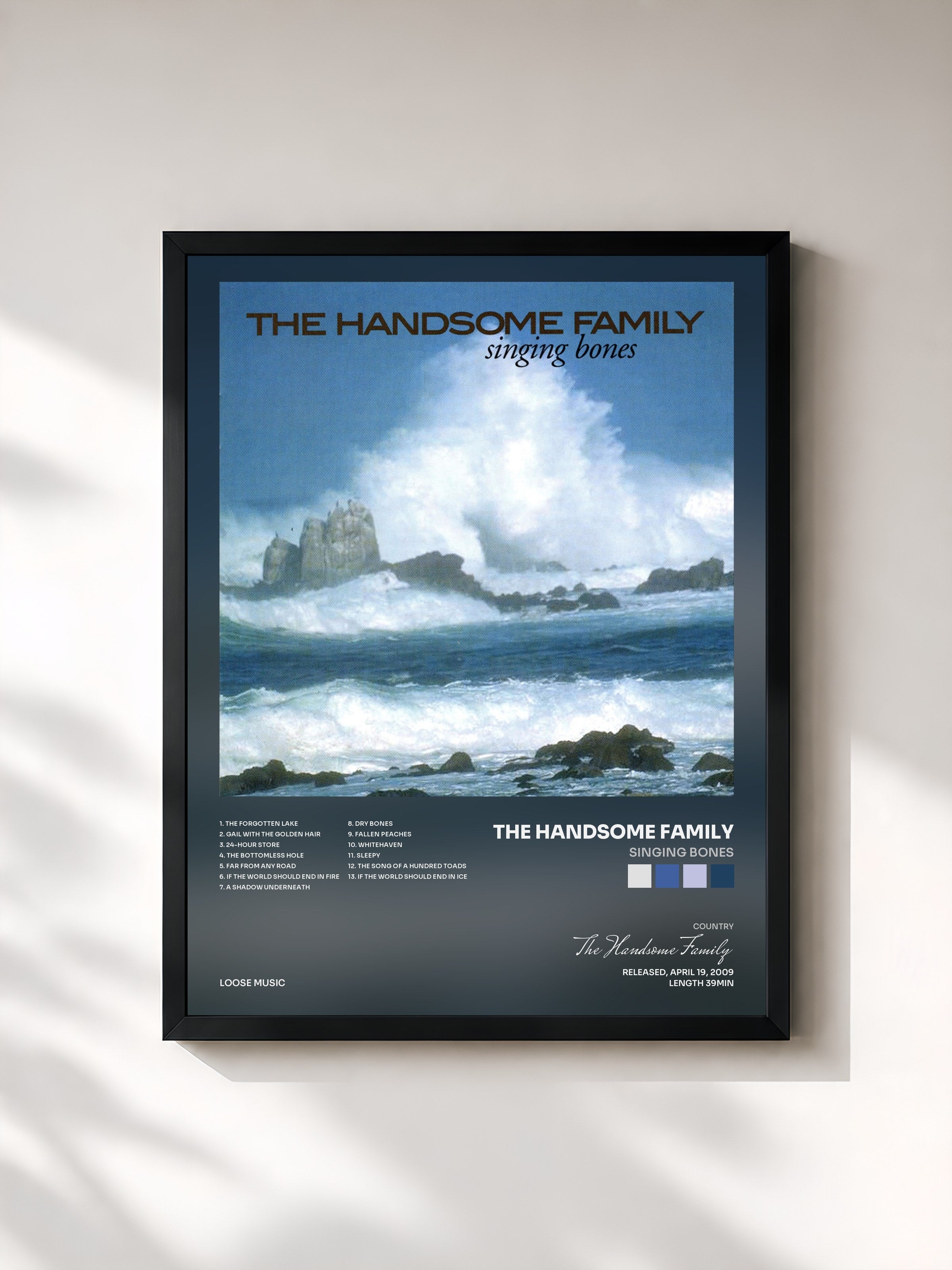 #noir Tableau de l'album Singing Bones de The Handsome Family, cadre noir, imprimé et encadré en France