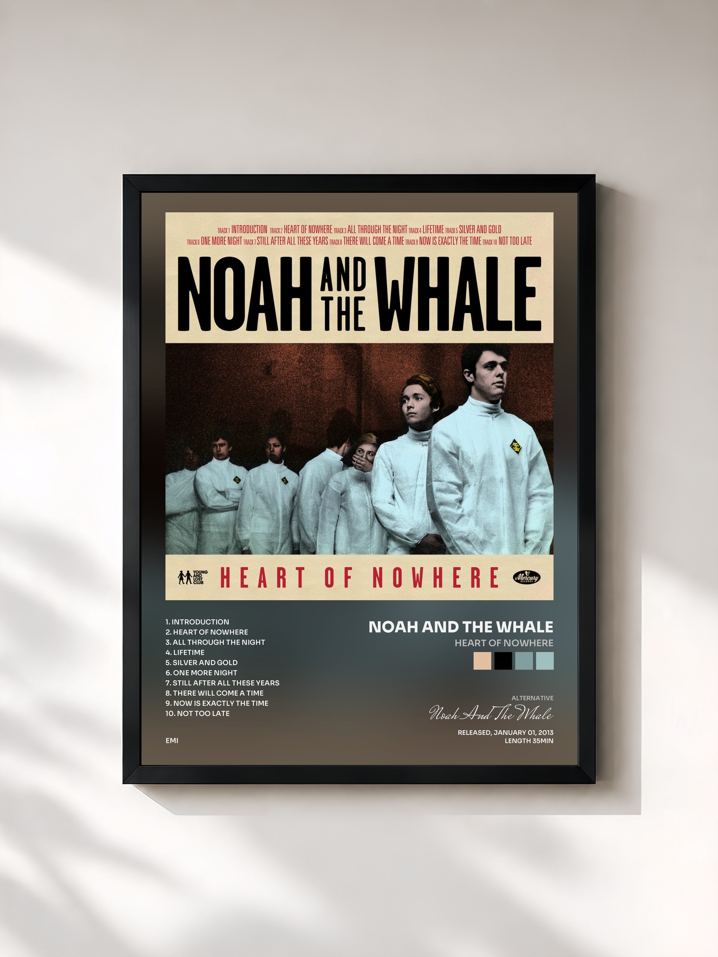 #noir Tableau de l'album Heart Of Nowhere de Noah And The Whale, cadre noir, imprimé et encadré en France
