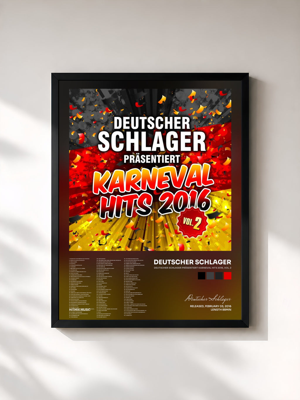 #noir Deutscher Schlager präsentiert Karneval Hits 2016, Vol. 2 von Deutscher Schlager als gerahmter Kunstdruck, schwarzer Rahmen, gedruckt und gerahmt in Frankreich