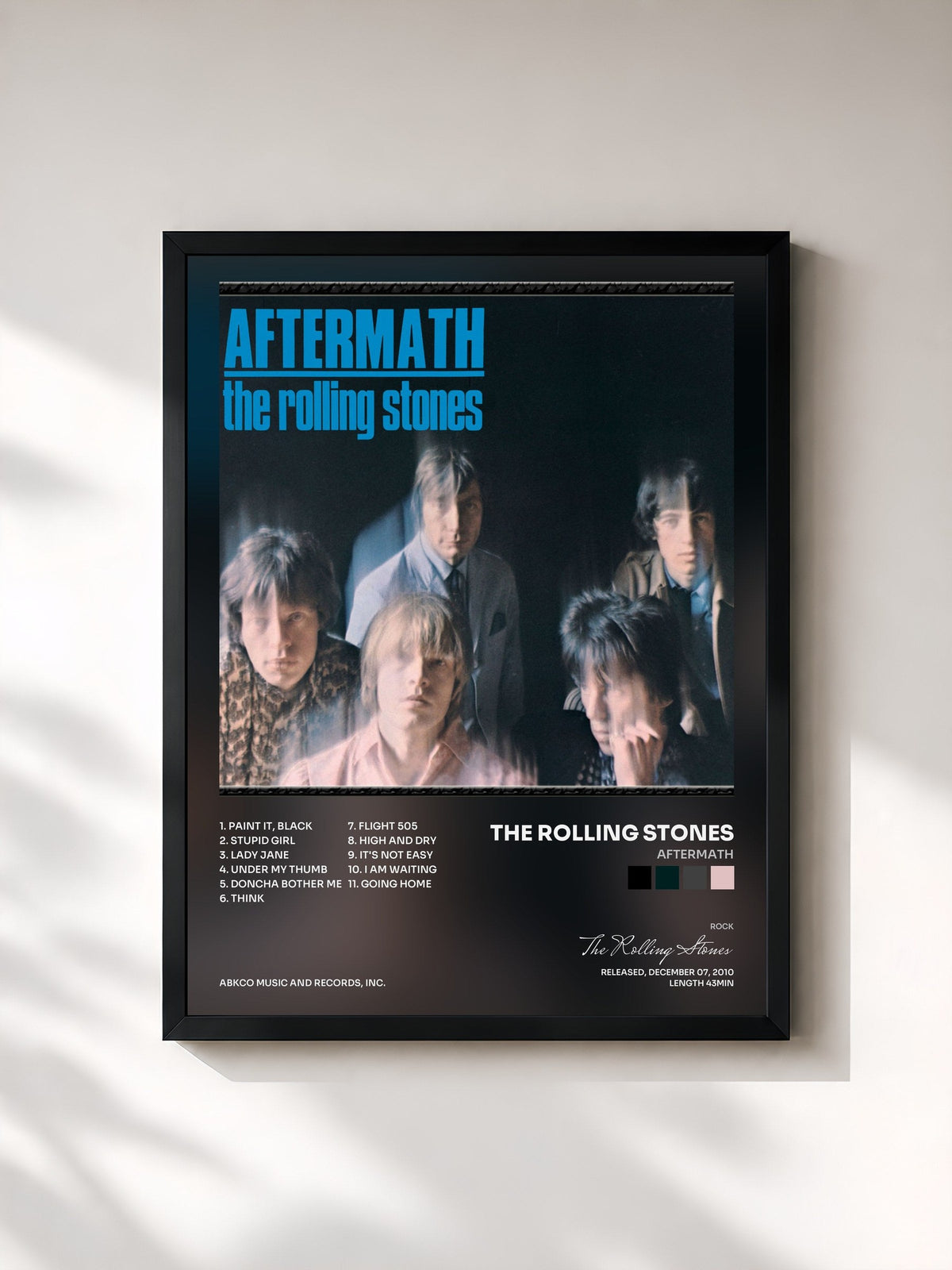 #noir Tableau de l'album Aftermath de The Rolling Stones, cadre noir, imprimé et encadré en France