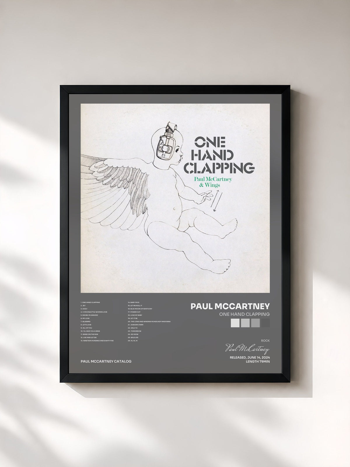 #noir Tableau de l'album One Hand Clapping de Paul McCartney, cadre noir, imprimé et encadré en France