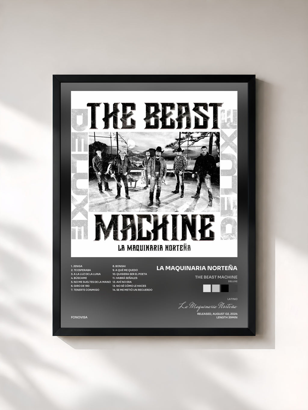 #noir Tableau de l'album The Beast Machine (Deluxe) de La Maquinaria Norteña, cadre noir, imprimé et encadré en France