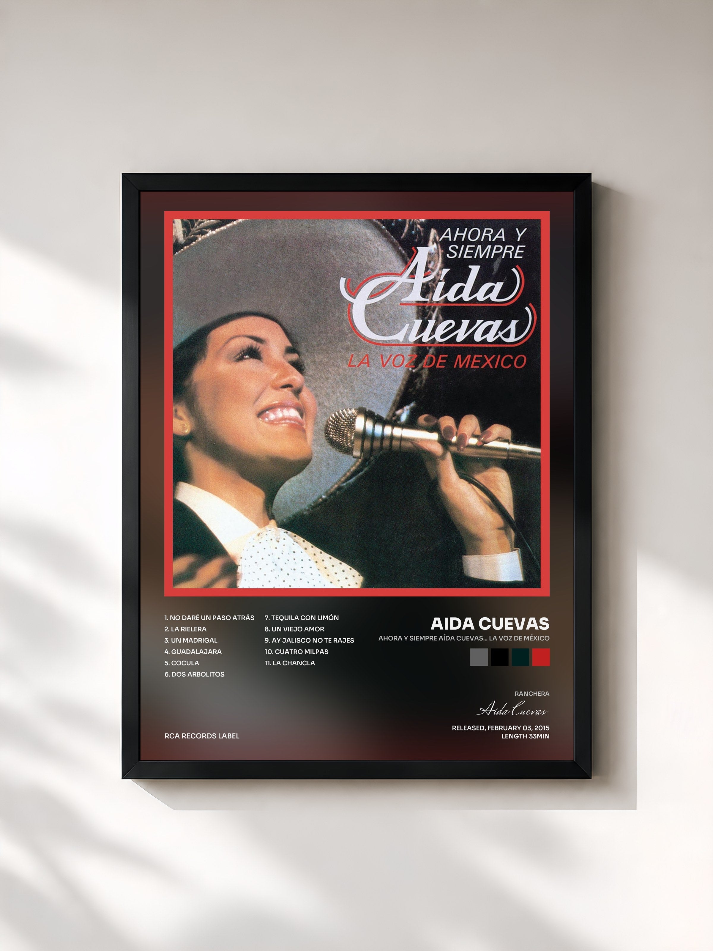 #noir Tableau de l'album Ahora y Siempre Aída Cuevas... La Voz de México de Aida Cuevas, cadre noir, imprimé et encadré en France