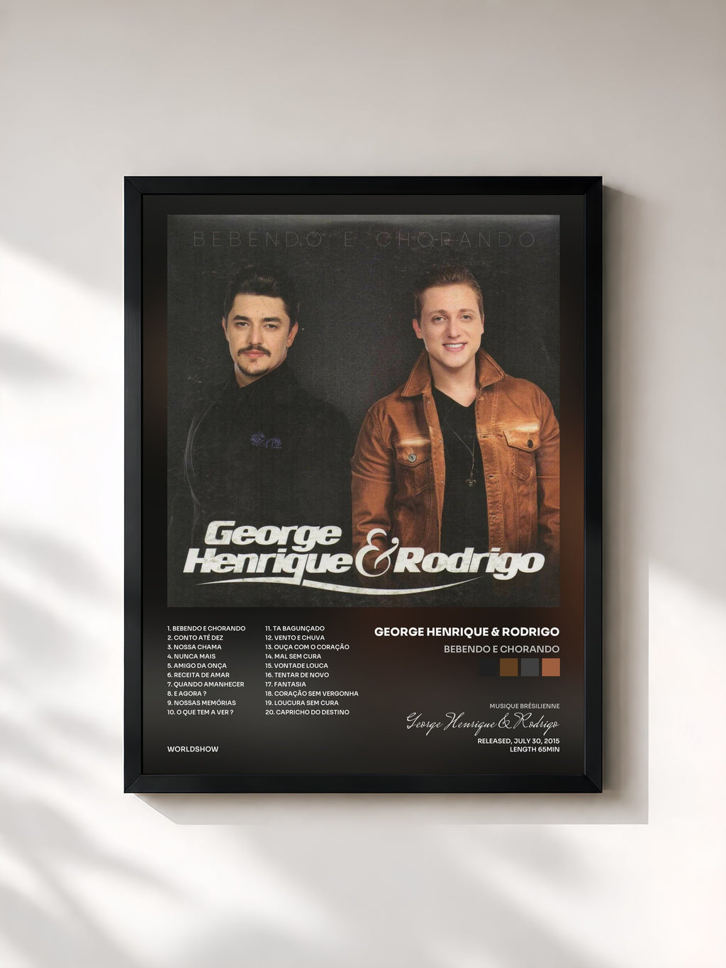 #noir Tableau de l'album Bebendo e Chorando de George Henrique & Rodrigo, cadre noir, imprimé et encadré en France