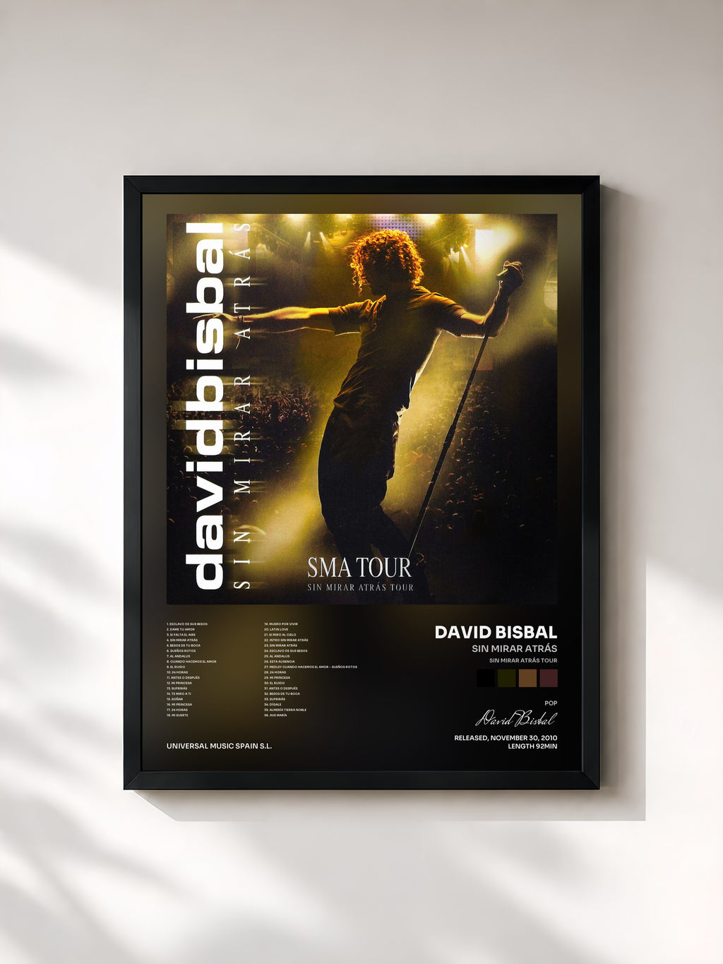 #noir Tableau de l'album Sin Mirar Atrás (Sin Mirar Atrás Tour) de David Bisbal, cadre noir, imprimé et encadré en France