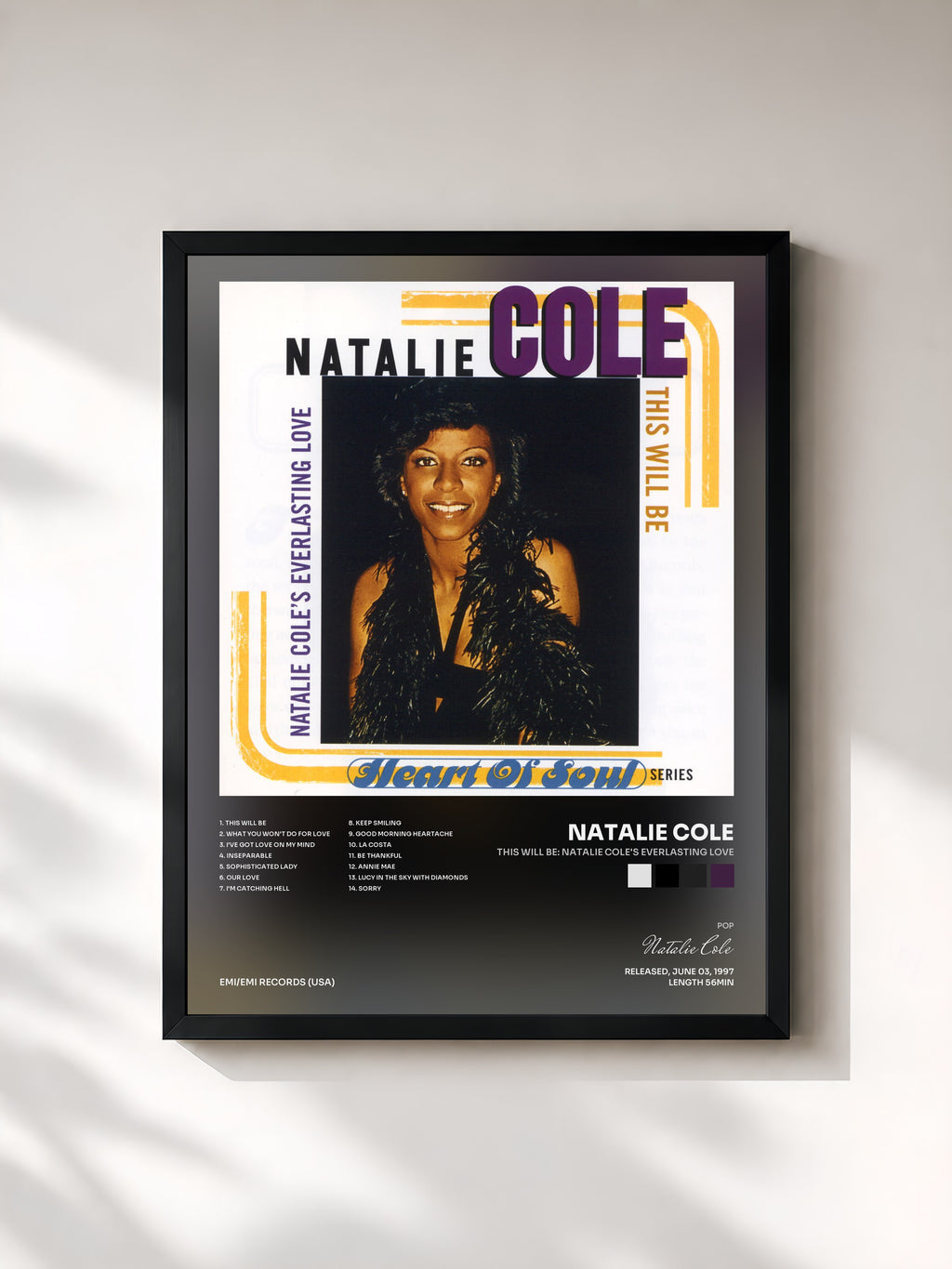 #noir Tableau de l'album This Will Be: Natalie Cole's Everlasting Love de Natalie Cole, cadre noir, imprimé et encadré en France