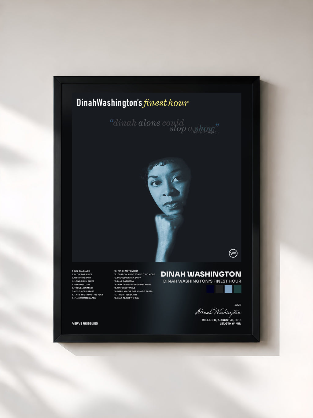 #noir Tableau de l'album Dinah Washington's Finest Hour de Dinah Washington, cadre noir, imprimé et encadré en France