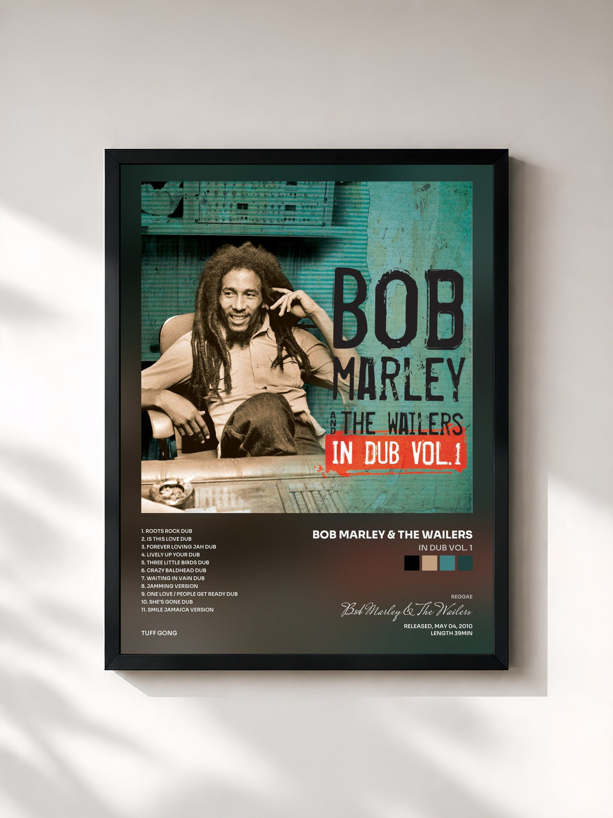 #noir Tableau de l'album In Dub Vol. 1 de Bob Marley & The Wailers, cadre noir, imprimé et encadré en France