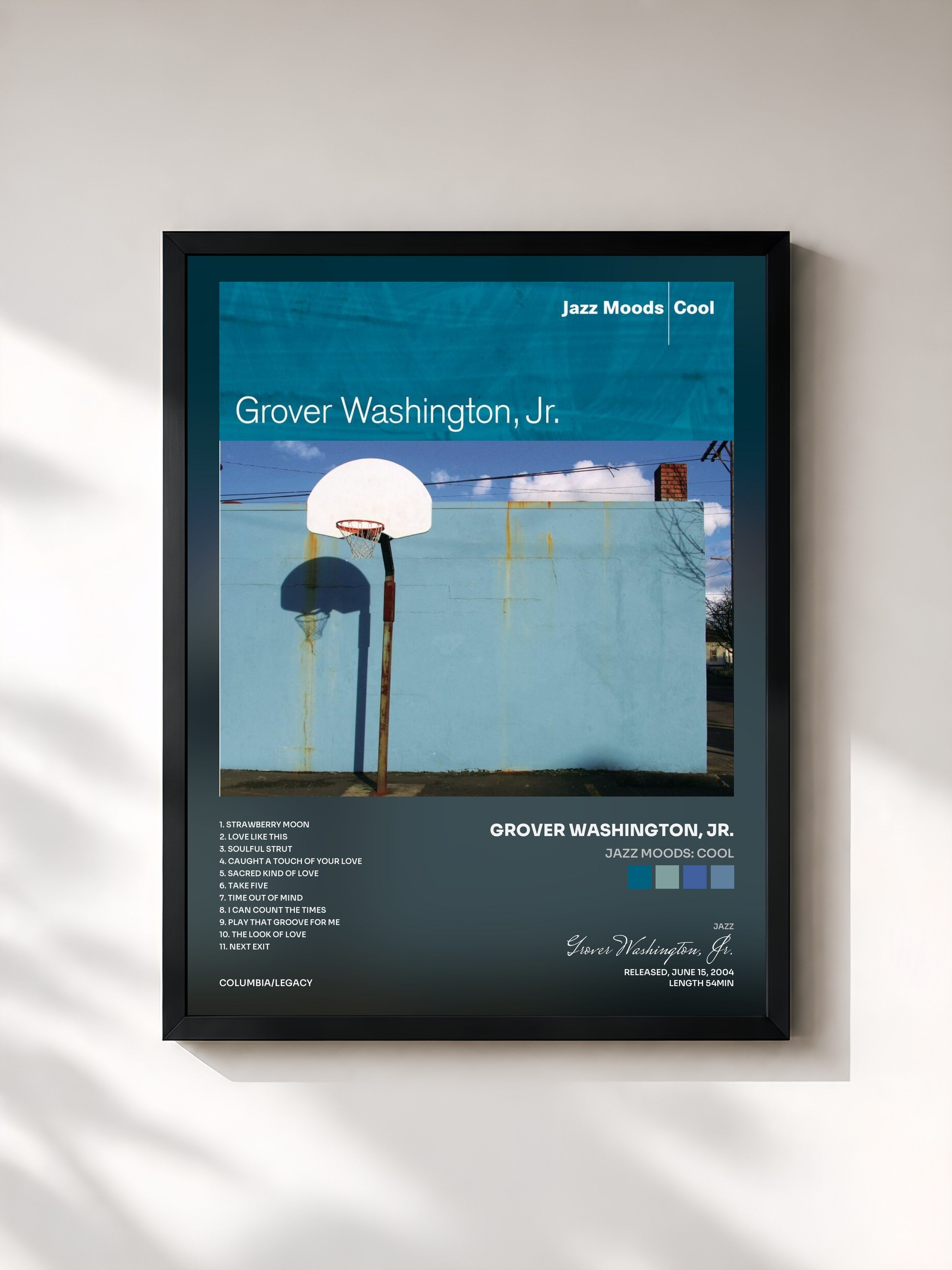 #noir Tableau de l'album Jazz Moods: Cool de Grover Washington, Jr., cadre noir, imprimé et encadré en France