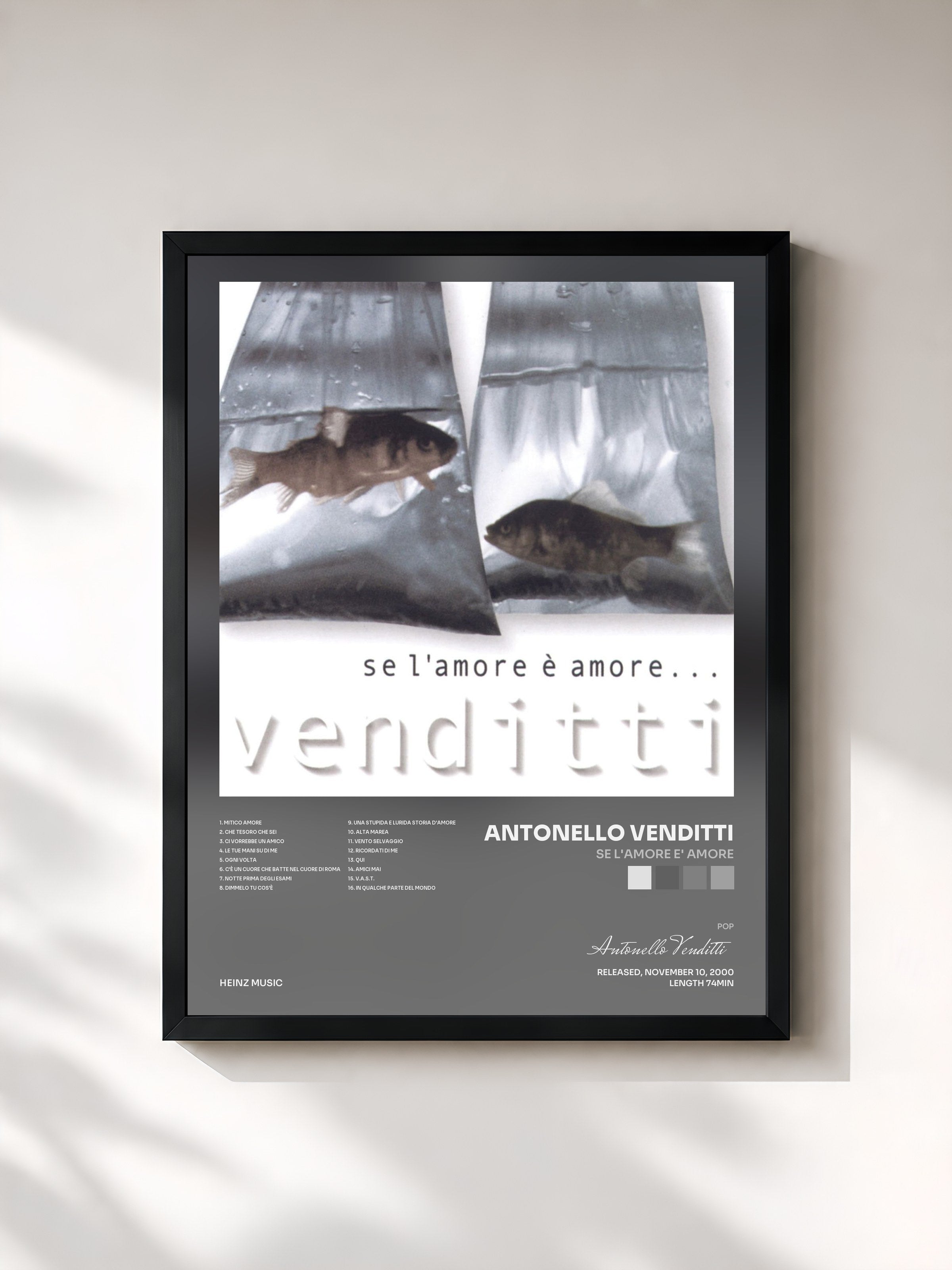 #noir Tableau de l'album Se L'Amore E' Amore de Antonello Venditti, cadre noir, imprimé et encadré en France