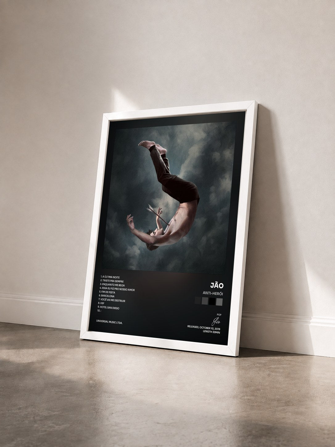 #blanc ANTI-HERÓI by Jão as a framed art print seen at an angle, white frame