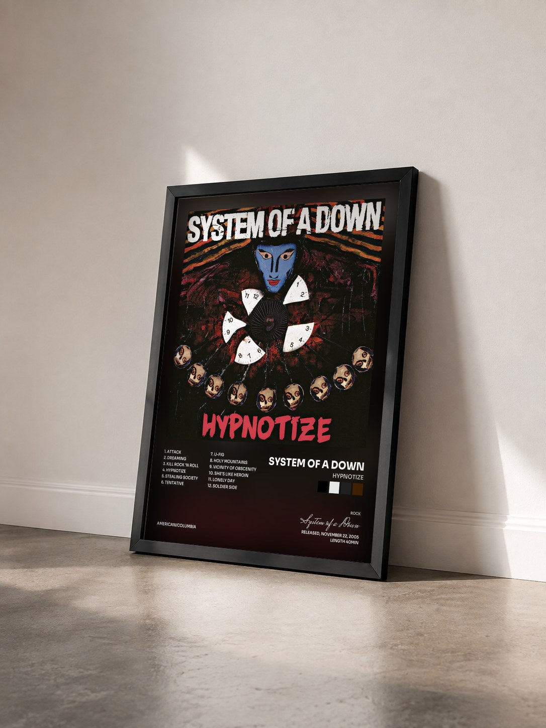 #noir Tableau de l'album Hypnotize de System of a Down vu de trois quarts, cadre noir