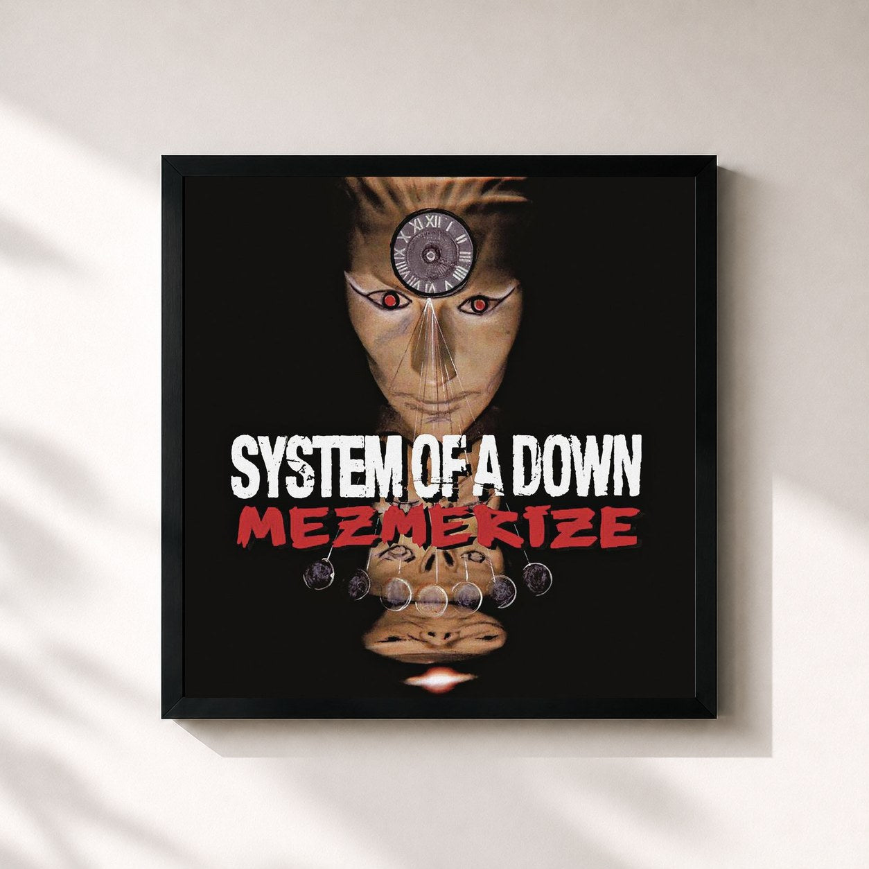 #noir Tableau carré de l'album Mezmerize de System of a Down, cadre noir 32x32 cm