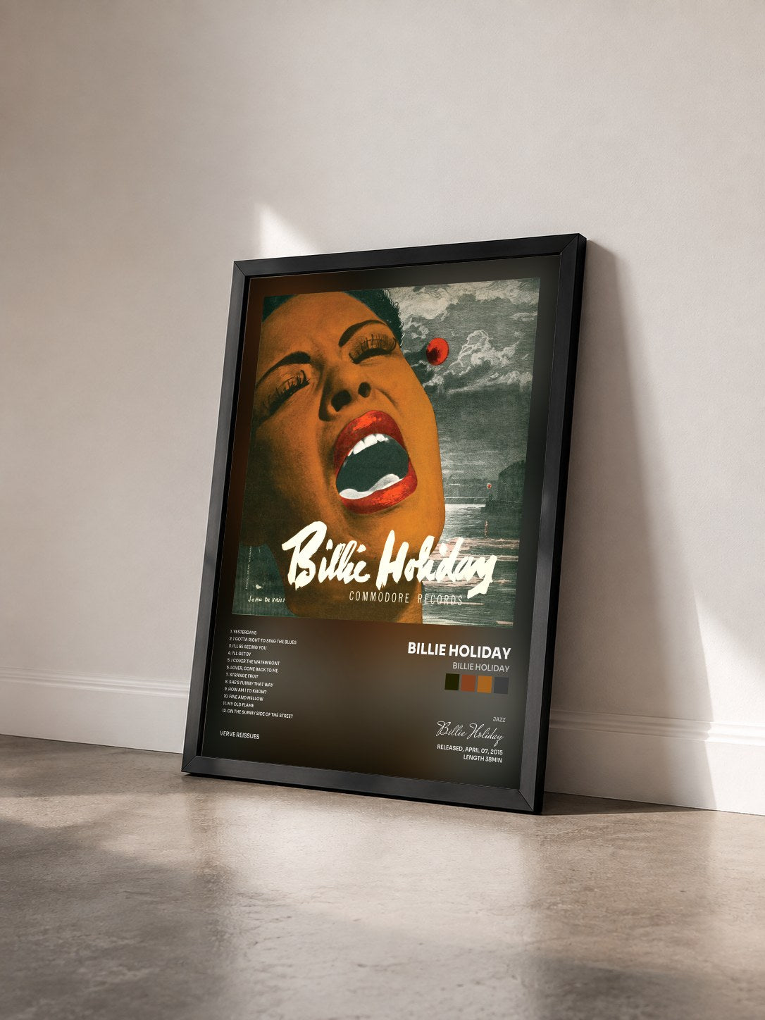 #noir Tableau de l'album Billie Holiday de Billie Holiday vu de trois quarts, cadre noir