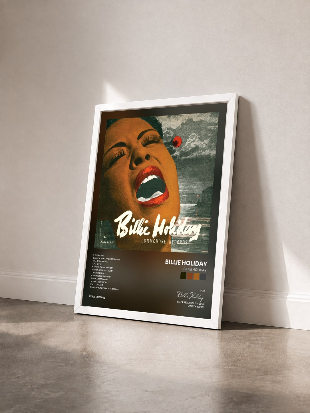 #blanc Tableau de l'album Billie Holiday de Billie Holiday vu de trois quarts, cadre blanc