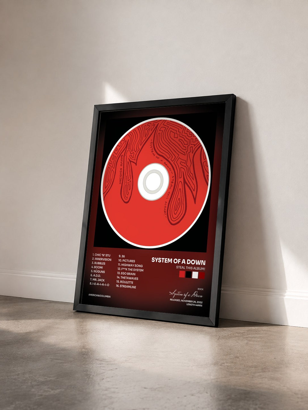 #noir Tableau de l'album Steal This Album! de System of a Down vu de trois quarts, cadre noir