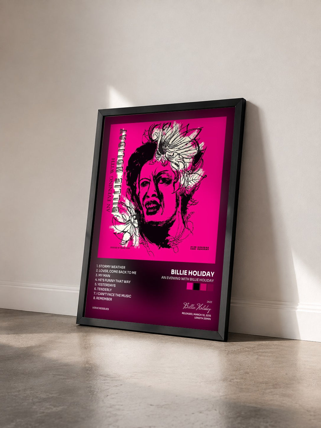 #noir Tableau de l'album An Evening With Billie Holiday de Billie Holiday vu de trois quarts, cadre noir