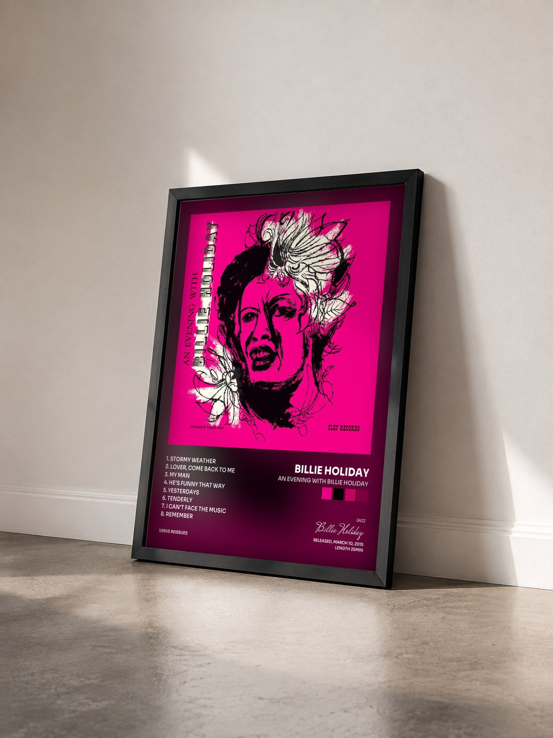 #noir Tableau de l'album An Evening With Billie Holiday de Billie Holiday vu de trois quarts, cadre noir