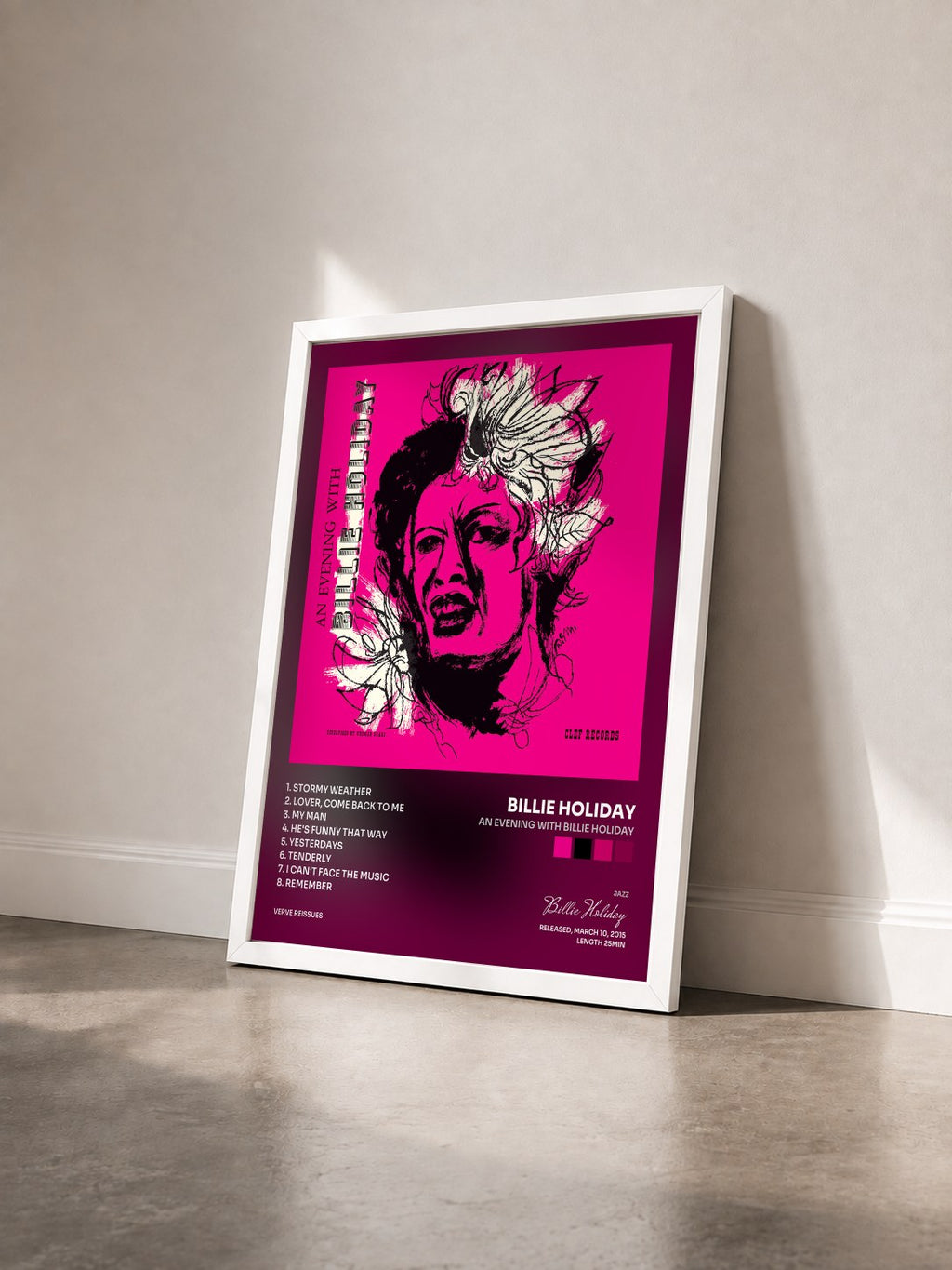 #blanc Tableau de l'album An Evening With Billie Holiday de Billie Holiday vu de trois quarts, cadre blanc