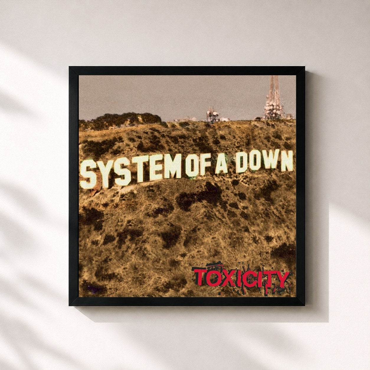 #noir Tableau carré de l'album Toxicity de System of a Down, cadre noir 32x32 cm