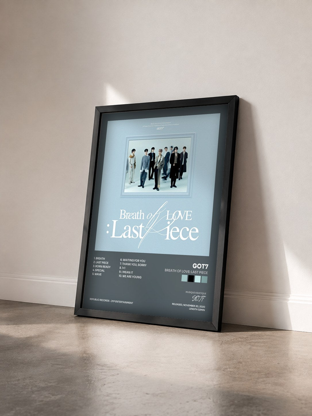 #noir Tableau de l'album Breath of Love: Last Piece de GOT7 vu de trois quarts, cadre noir