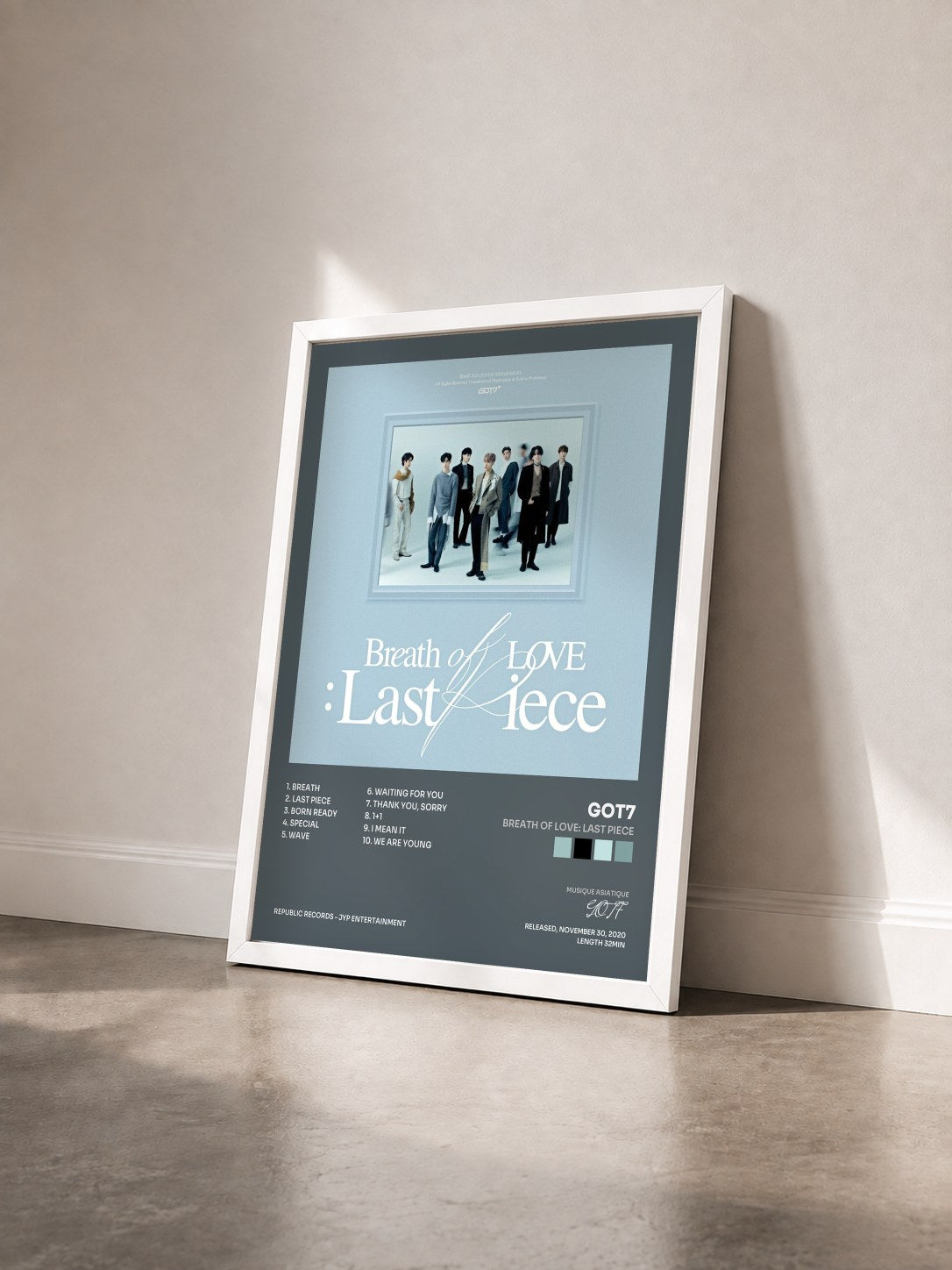 #blanc Tableau de l'album Breath of Love: Last Piece de GOT7 vu de trois quarts, cadre blanc
