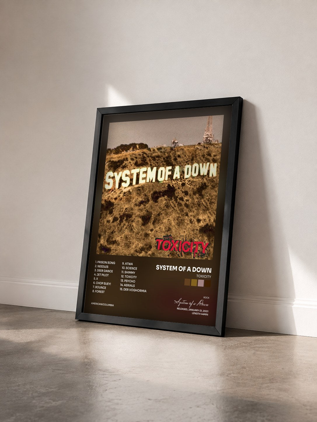 #noir Tableau de l'album Toxicity de System of a Down vu de trois quarts, cadre noir