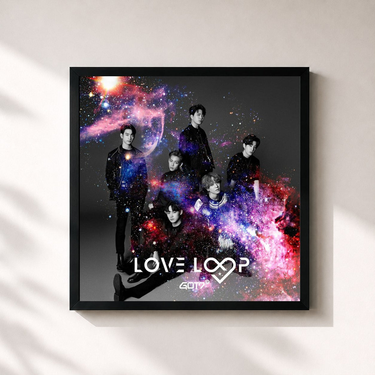 #noir Tableau carré de l'album Love Loop de GOT7, cadre noir 32x32 cm