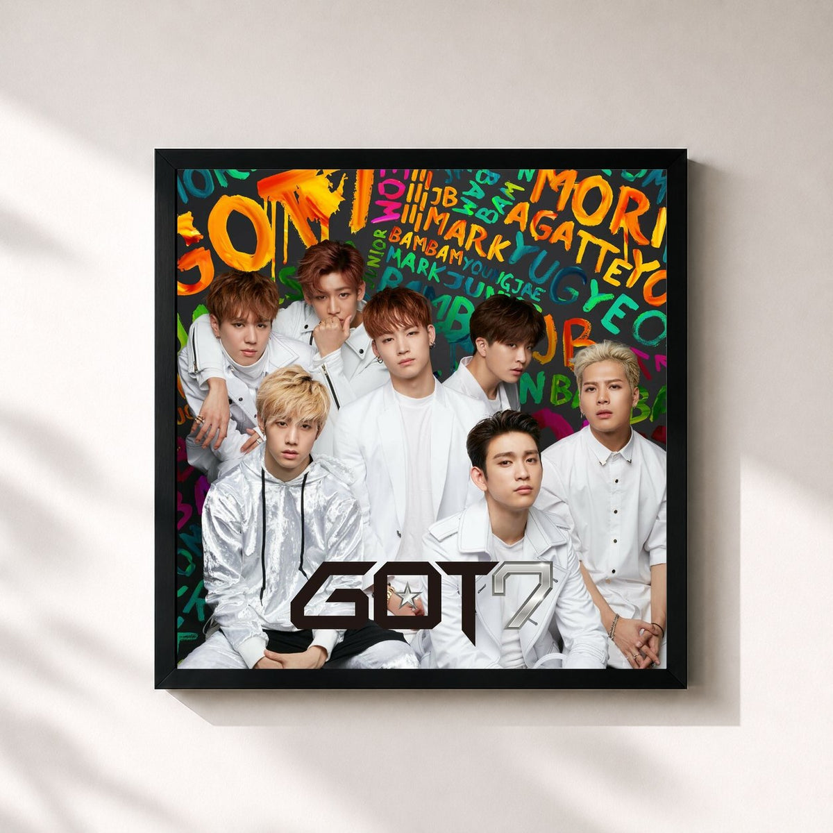 #noir Tableau carré de l'album Moriagatteyo (Tsujouban) de GOT7, cadre noir 32x32 cm
