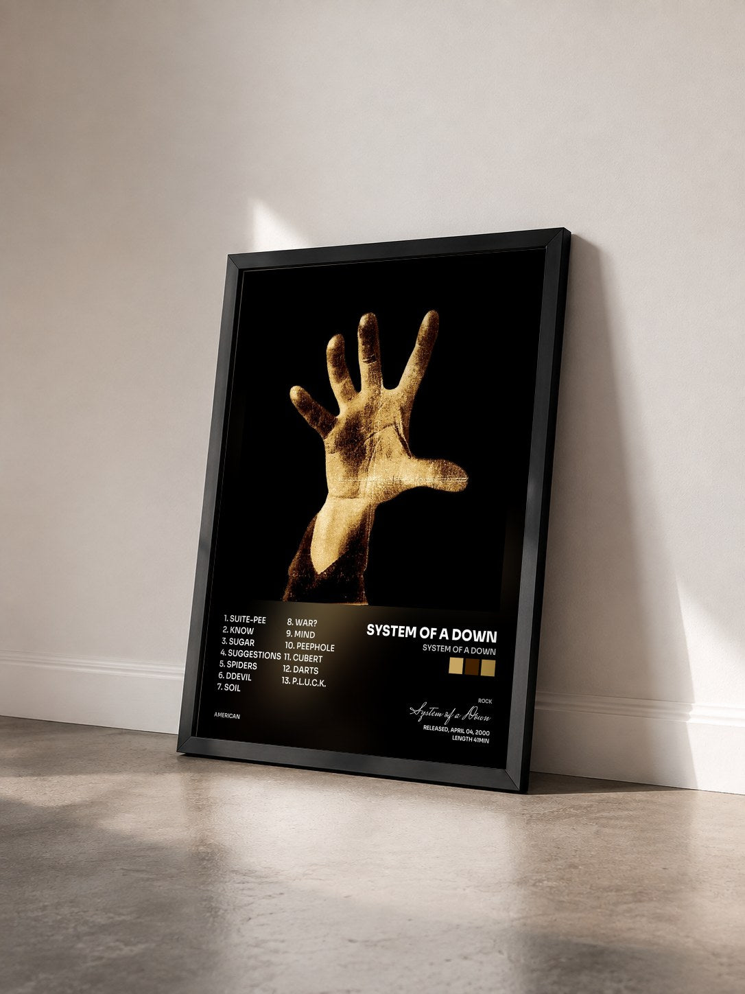 #noir Tableau de l'album System Of A Down de System of a Down vu de trois quarts, cadre noir