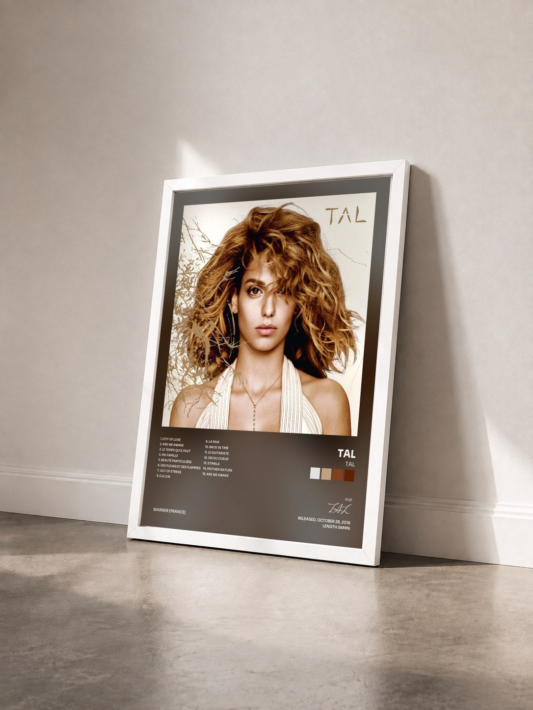 #blanc TAL by TAL as a framed art print seen at an angle, white frame
