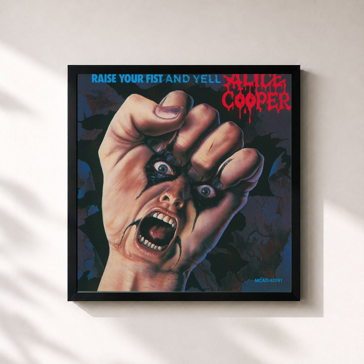 #noir Raise Your Fist And Yell di Alice Cooper in stampa quadrata incorniciata, cornice nera 32x32 cm