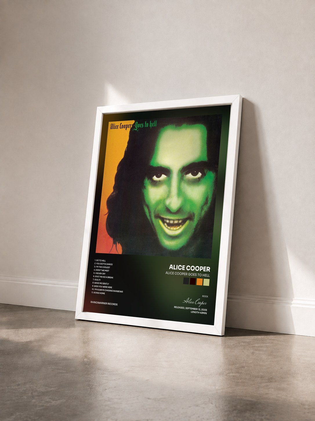 #blanc Alice Cooper Goes to Hell di Alice Cooper in stampa incorniciata vista di tre quarti, cornice bianca