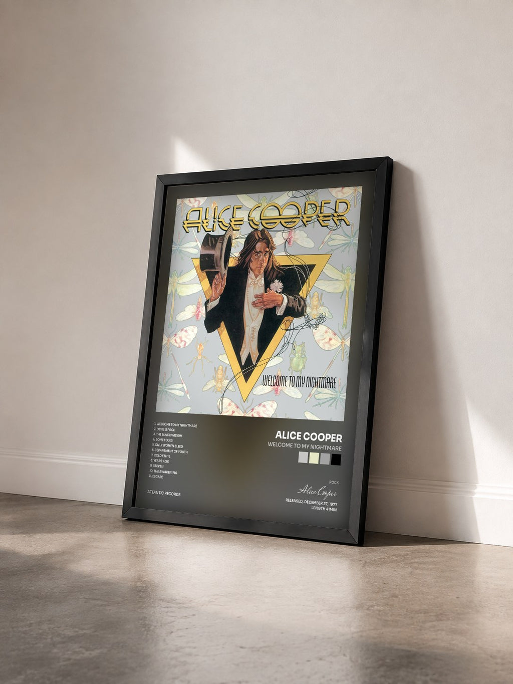 #noir Tableau de l'album Welcome to My Nightmare de Alice Cooper vu de trois quarts, cadre noir