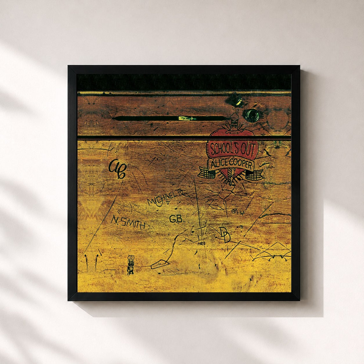#noir School's Out di Alice Cooper in stampa quadrata incorniciata, cornice nera 32x32 cm