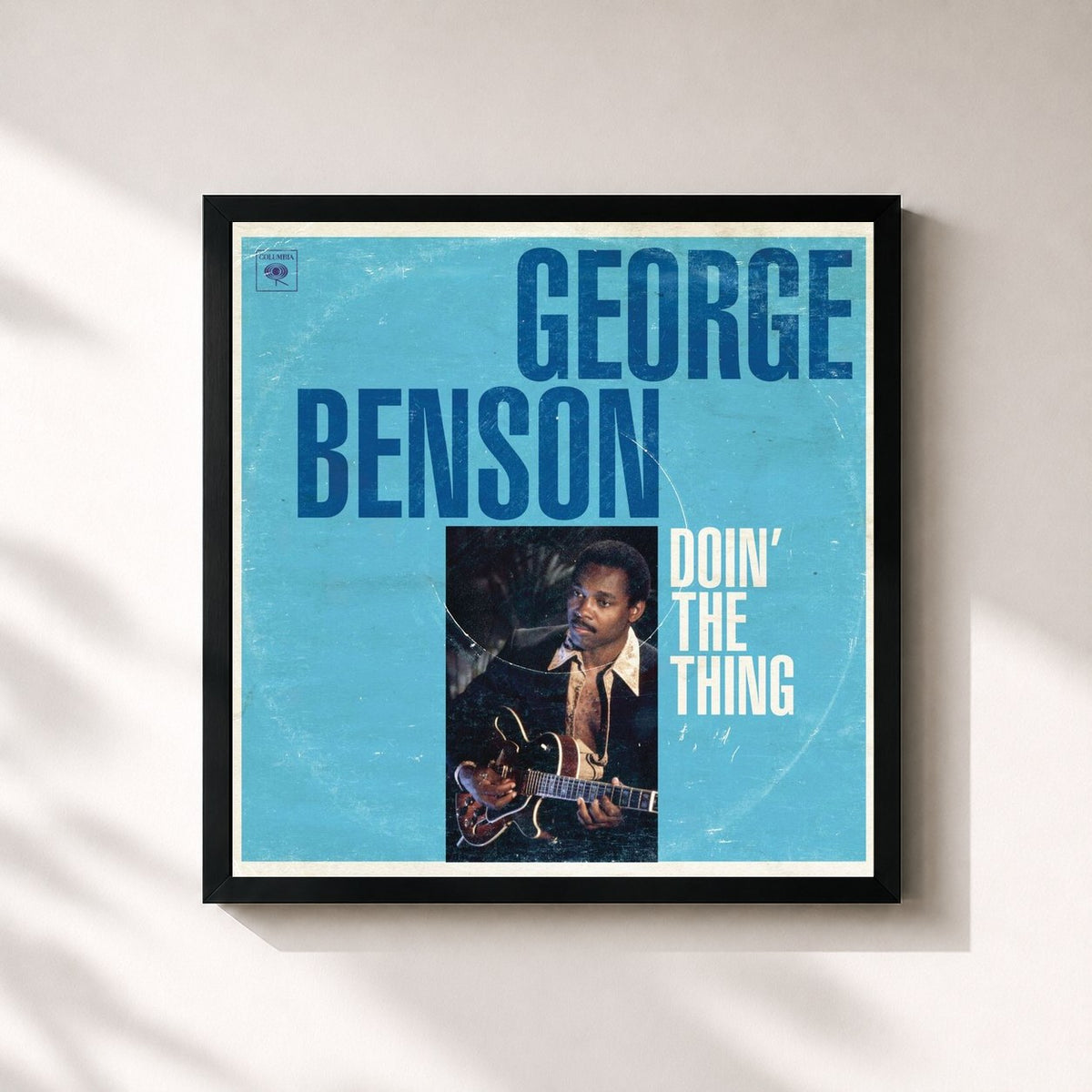 #noir Tableau carré de l'album Doin' The Thing de George Benson, cadre noir 32x32 cm