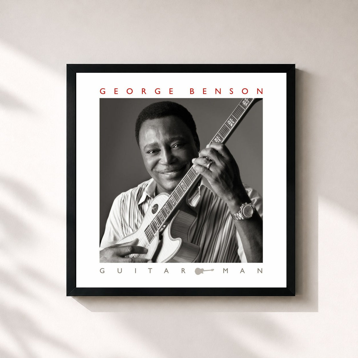 #noir Tableau carré de l'album Guitar Man de George Benson, cadre noir 32x32 cm